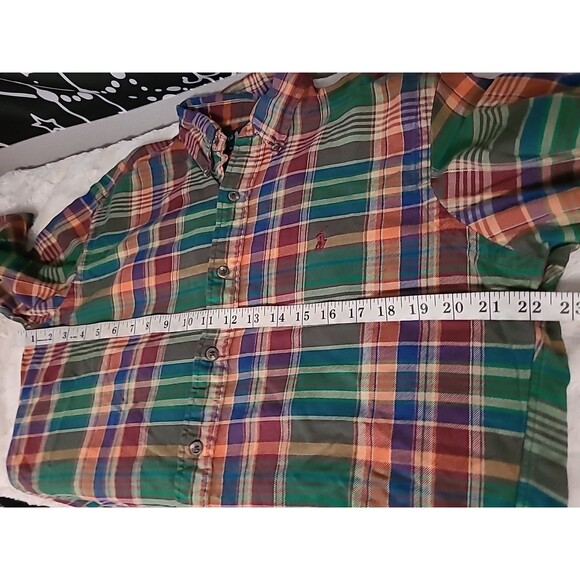 Vintage Polo Ralph Lauren Cotton Flannel Shirt Medium Green Blue Red Plaid 90s - Picture 8 of 11